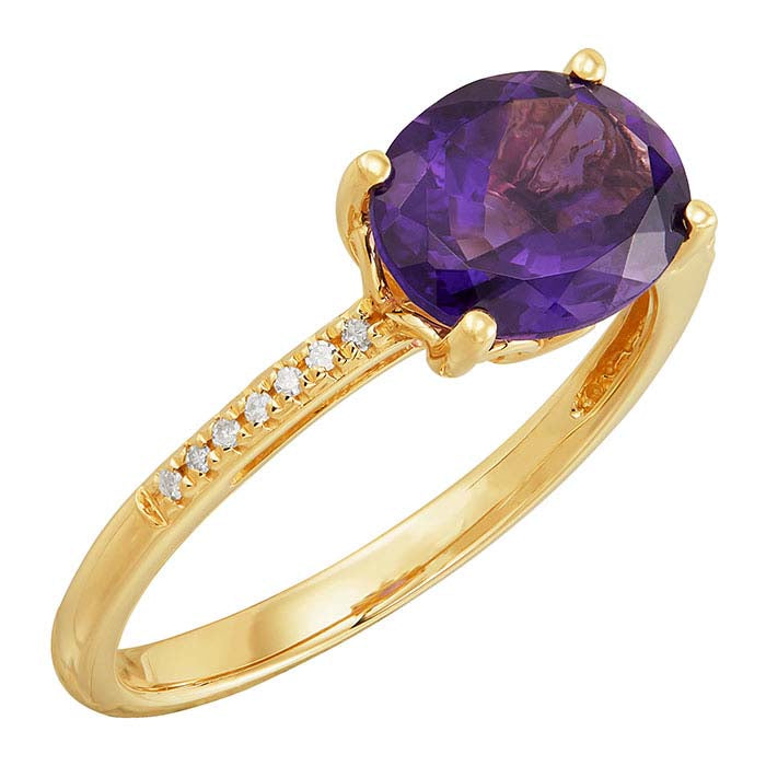 10K Yellow Gold Amethyst- & Diamond-Set Ring