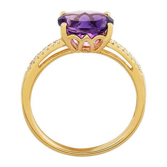 10K Yellow Gold Amethyst- & Diamond-Set Ring