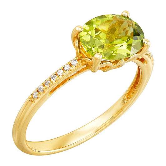 10K Yellow Gold Peridot- & Diamond-Set Ring