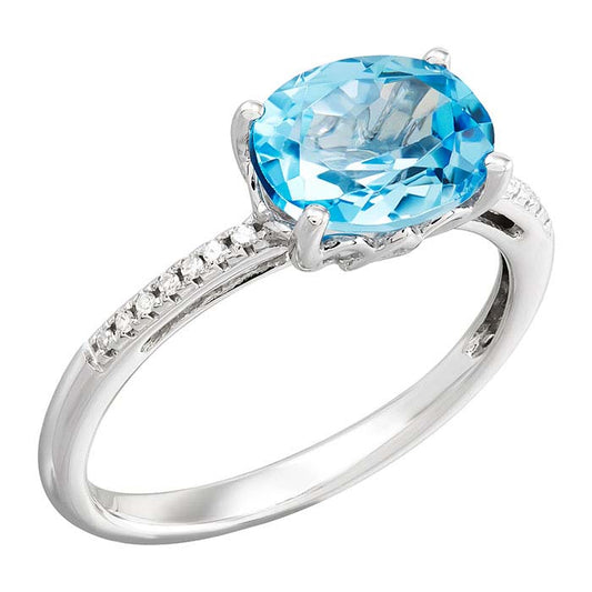 10K White Gold Swiss Blue Topaz- & Diamond-Set Ring