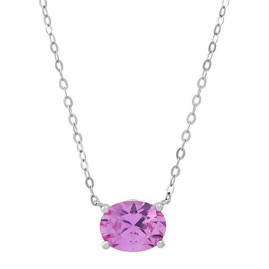 10K White Gold Lab-Grown Pink Sapphire-Set Necklace