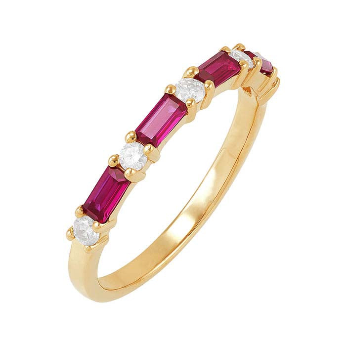 10K Yellow Gold Diamond- & Lab-Grown Ruby-Set Ring