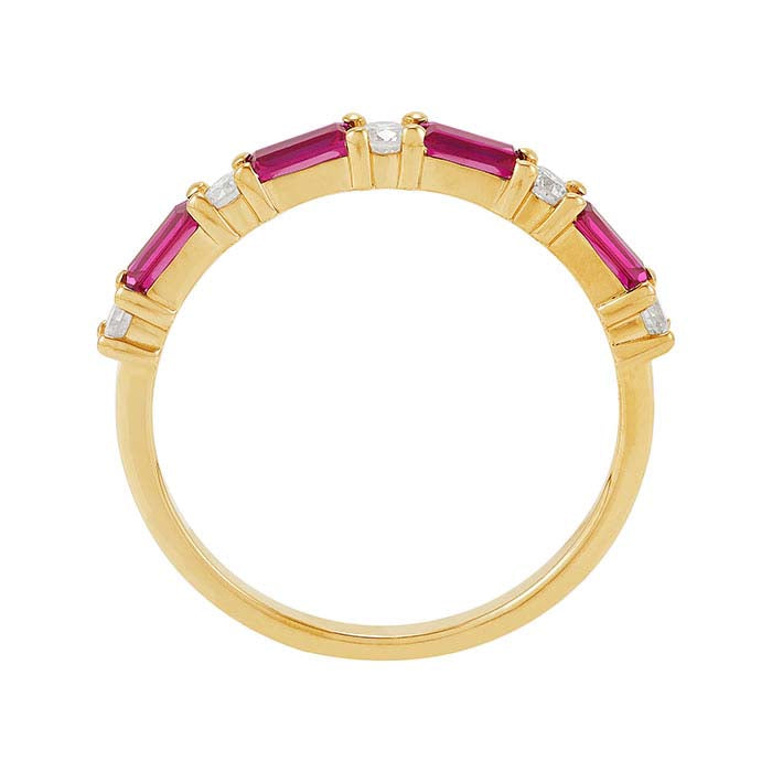 10K Yellow Gold Diamond- & Lab-Grown Ruby-Set Ring