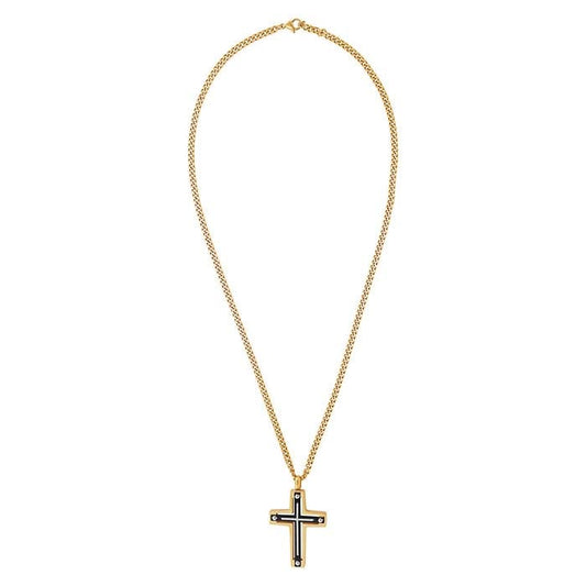 Κολιέ Σταυρός από Ανοξείδωτο Ατσάλι με Επίχρυση